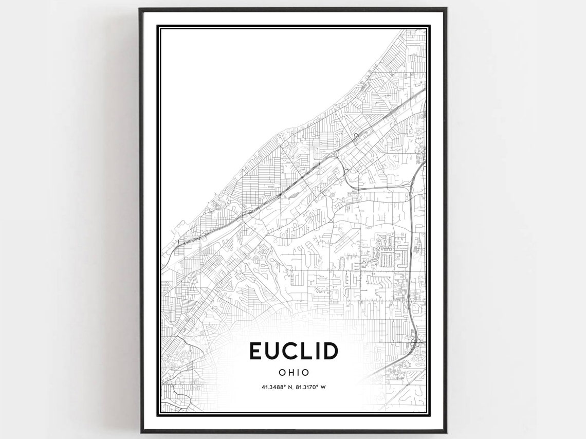 Euclid Ohio Minimalist Lakefront City Map Street Grid Art Poster