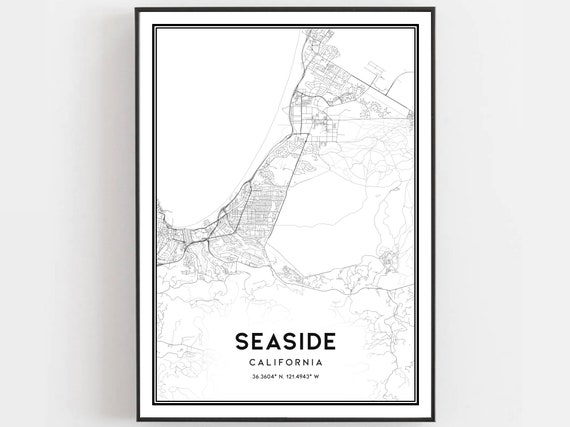 Seaside Map Print Poster Wall Art Ca City Street Decor Road Gift B788