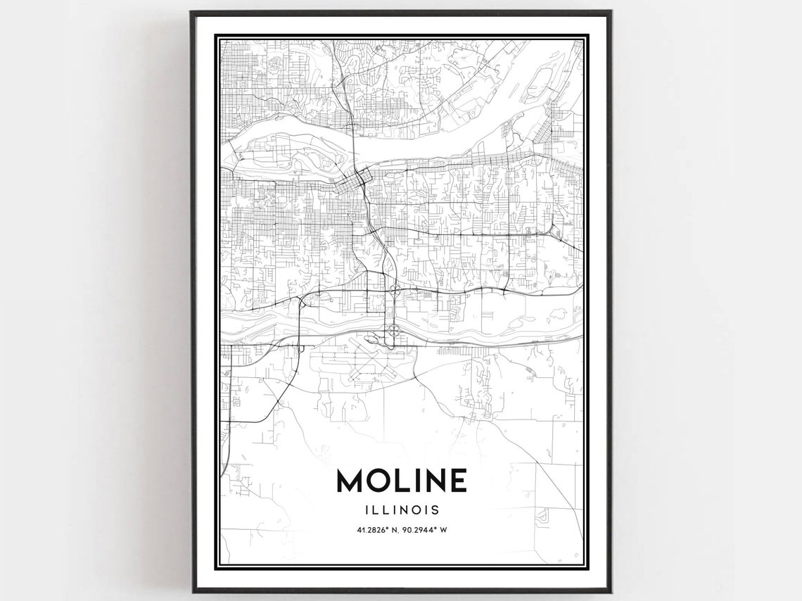 Moline Illinois Map Minimalist Black White Quad Cities Poster