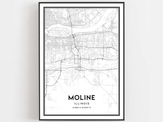 Moline Map Print Poster Wall Art Il City Illinois Street Decor Road Gift B1552