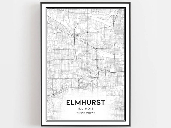 Elmhurst Map Print, Illinois Street Decor