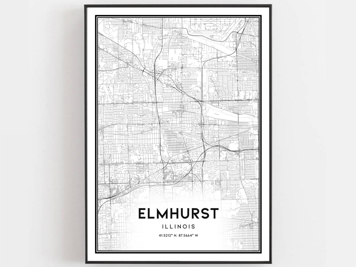Elmhurst Map Print, Illinois Street Decor