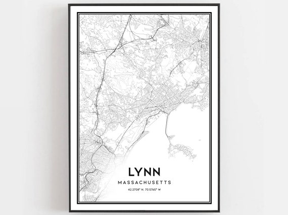 Lynn Map Print Poster Wall Art Ma City Massachusetts Street Decor Road Gift B914