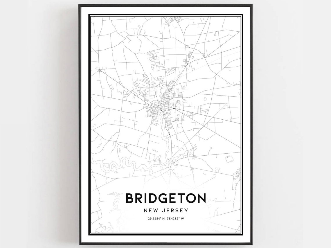 Bridgeton New Jersey Street Map Coordinates Minimalist City Map Poster