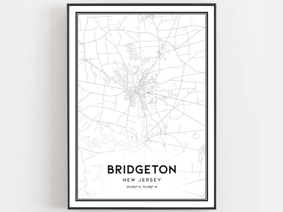 Bridgeton Map Print Poster Wall Art Nj City New Jersey Street Decor Road Gift B1764