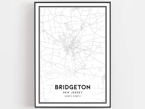 Bridgeton New Jersey Street Map Coordinates Minimalist City Map Poster