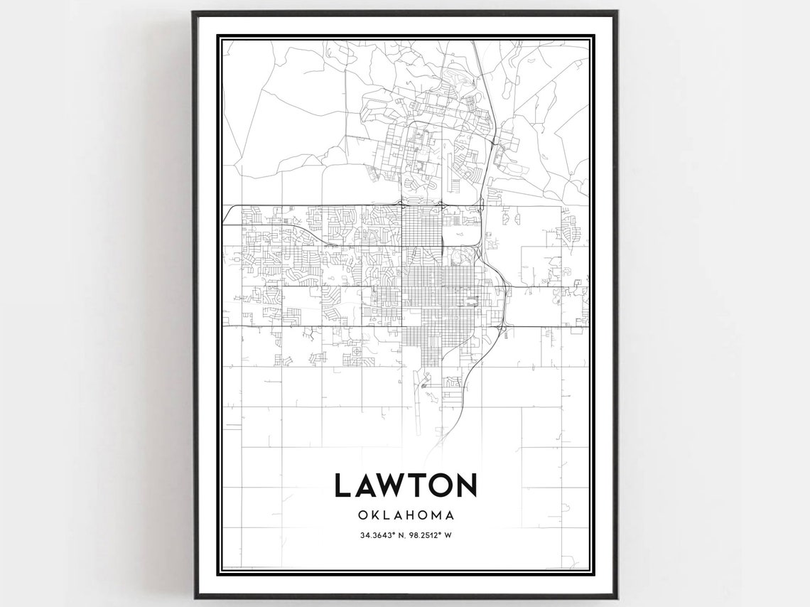 Lawton Oklahoma City Street Map Minimalist Black White Poster