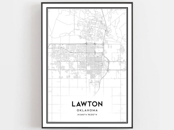 Lawton Map Print Poster Wall Art Ok City Oklahoma Street Decor Road Gift