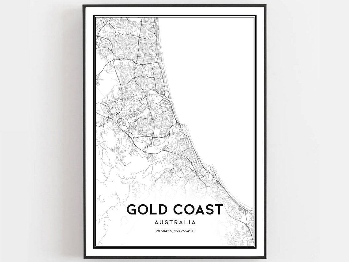 Gold Coast Australia City Street Map Minimalist Coastal Art Poster