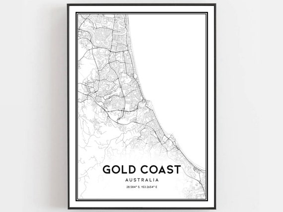 Gold Coast Map Print Poster Wall Art City Street Decor Road Gift B381