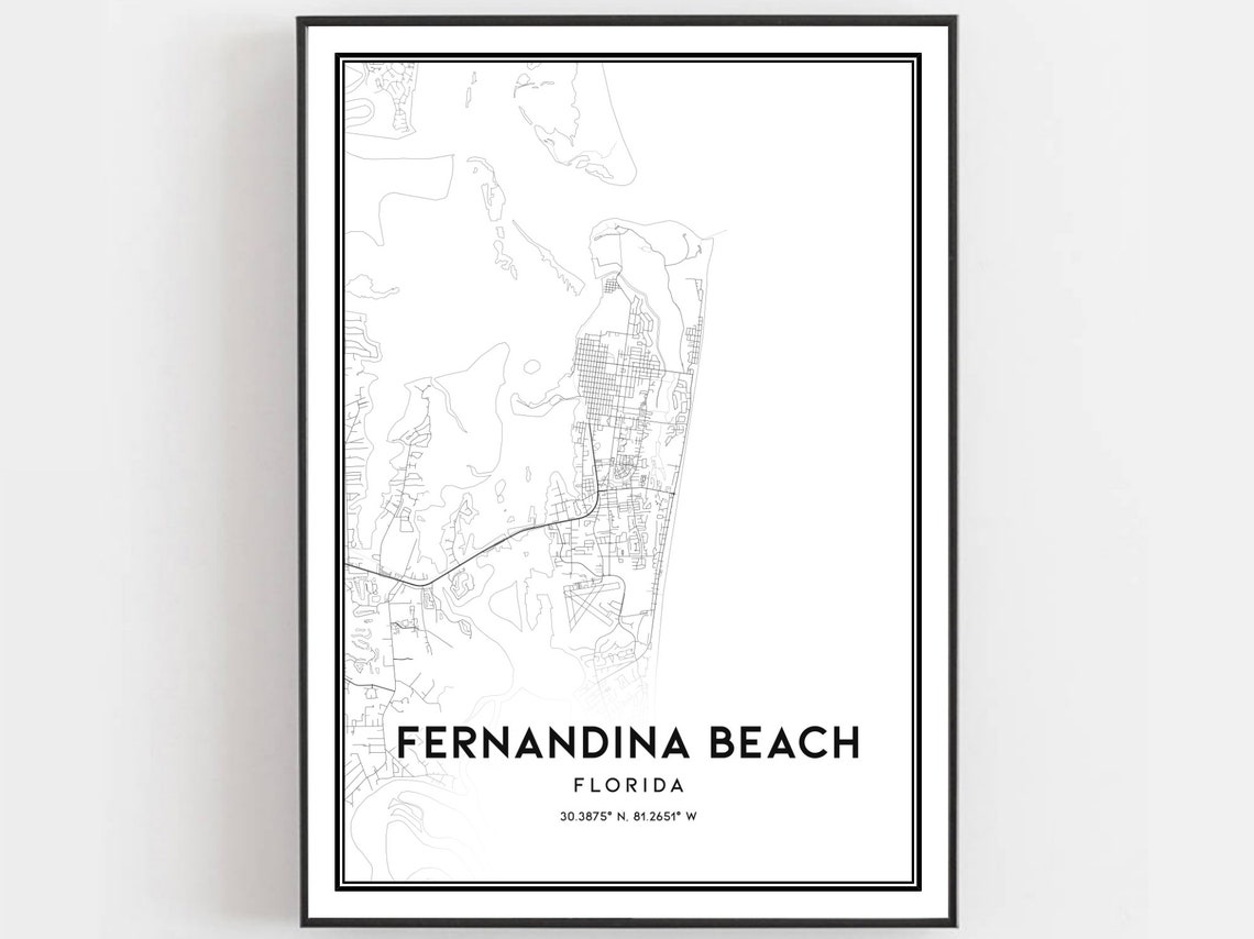 Fernandina Beach Florida Map Minimalist Black White City Poster