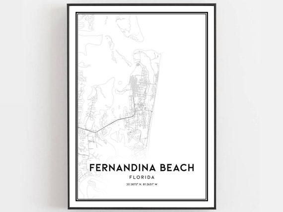 Fernandina Beach Map Print Poster Wall Art Fl City Florida Street Decor Road Gift