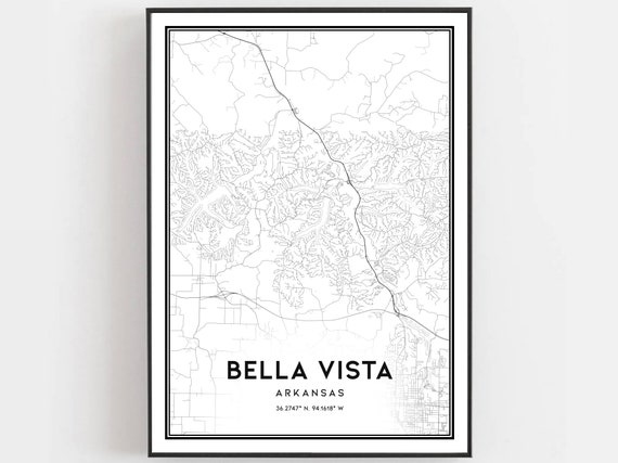 Bella Vista Map Print Poster Wall Art Ar City Arkansas Street Decor Road Gift B1975