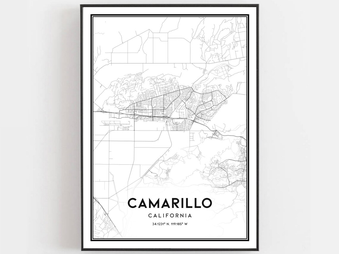 Camarillo California City Street Map Poster Minimalist Wall Decor Home Gift