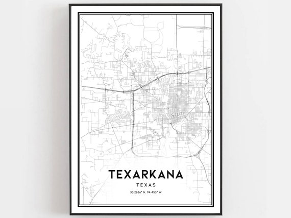 Texarkana Map Print Poster Wall Art Tx City Texas Street Decor Road Gift B1000