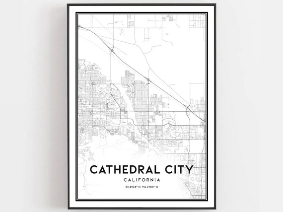 Cathedral City Map Print Poster Wall Art Ca Street Decor Road Gift B1328