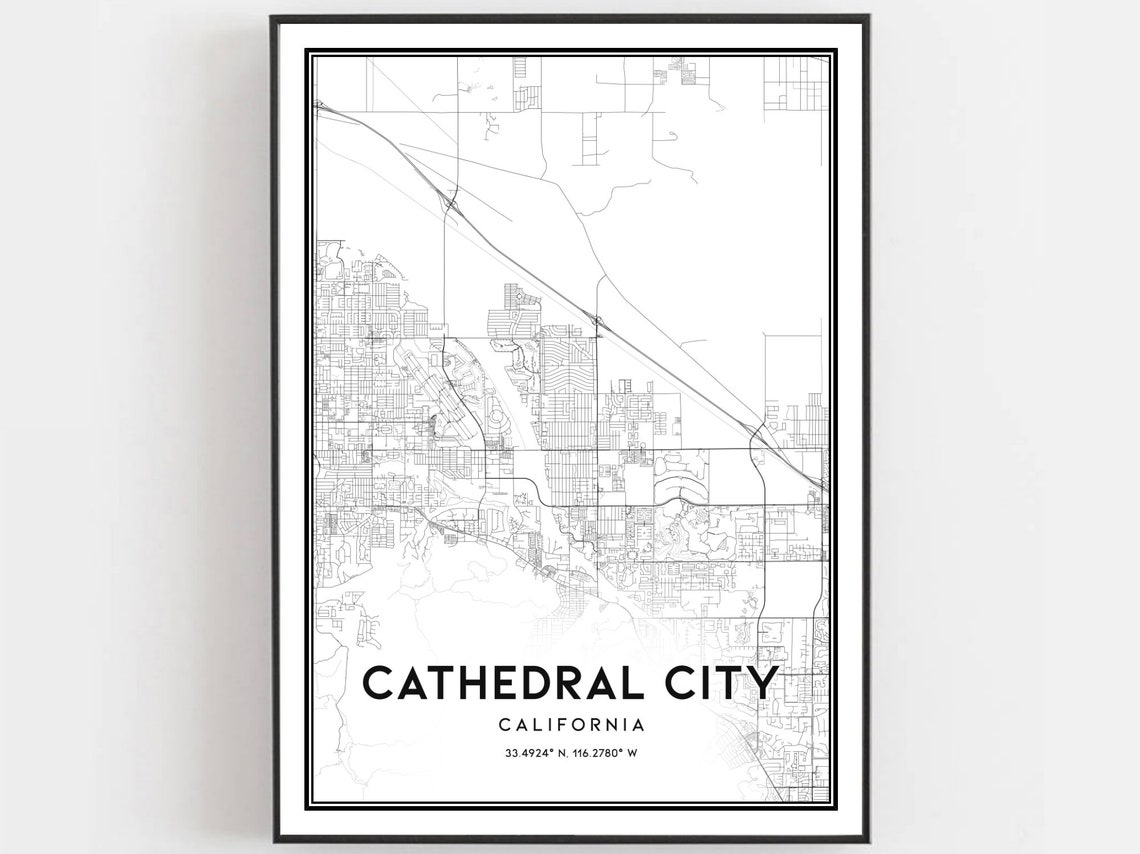 Cathedral City Map Print Poster Wall Art Ca Street Decor Road Gift B1328