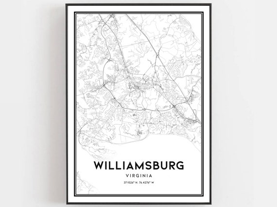 Williamsburg Map Print, Virginia City Travel Poster