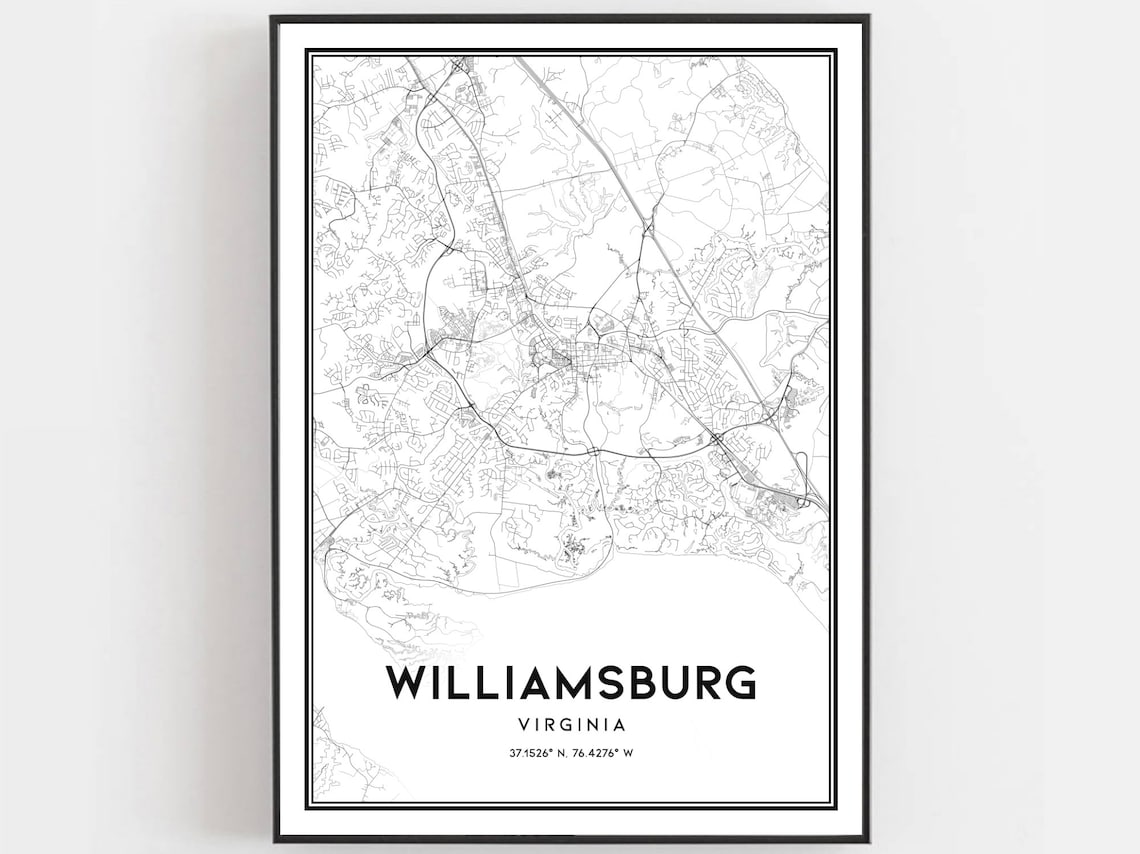 Williamsburg Map Print, Virginia City Travel Poster