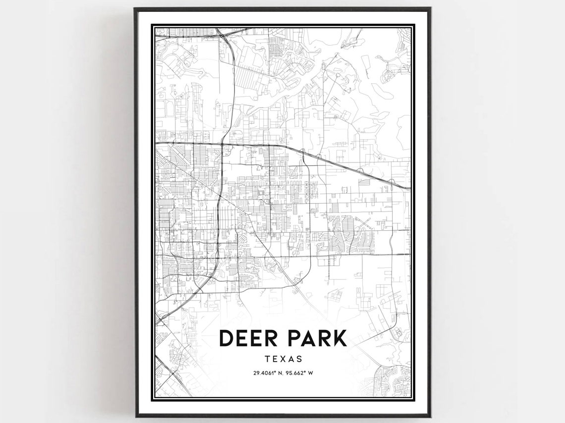 Deer Park Texas City Street Map Minimalist Black White Poster