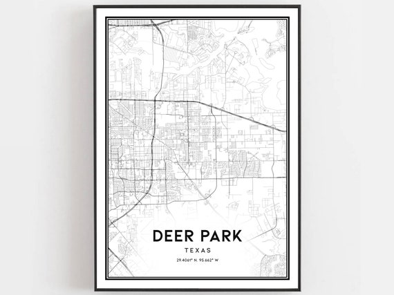 Deer Park Map Print Poster Wall Art Tx City Texas Street Decor Road Gift B1783