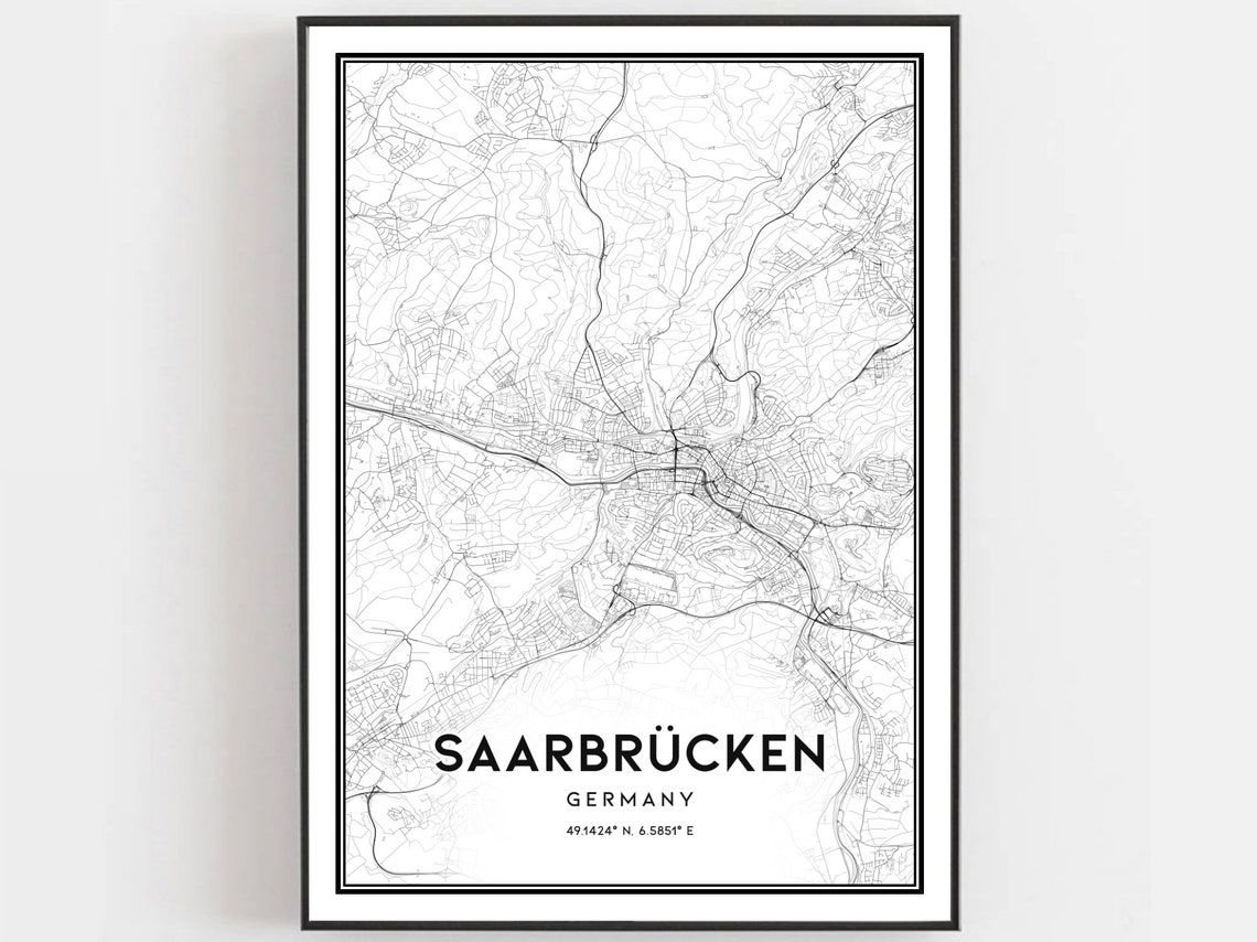Saarbrucken Germany City Street Map Black And White Modern Poster