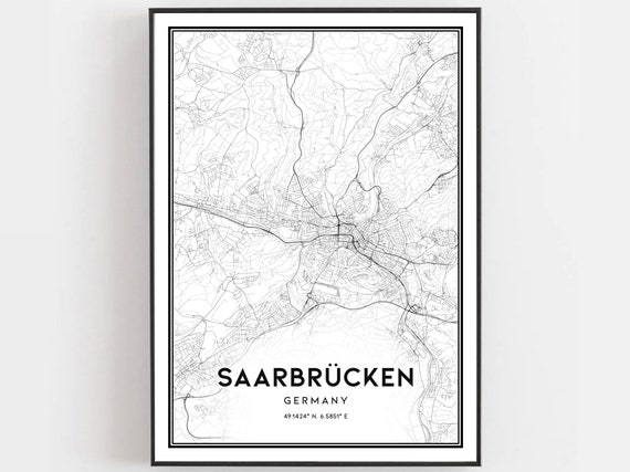 Saarbrcken Map Print Poster Wall Art City Street Decor Road Gift B319