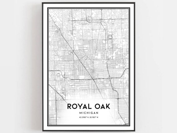 Royal Oak Map Print Poster Wall Art Mi City Michigan Street Decor Road Gift B1254