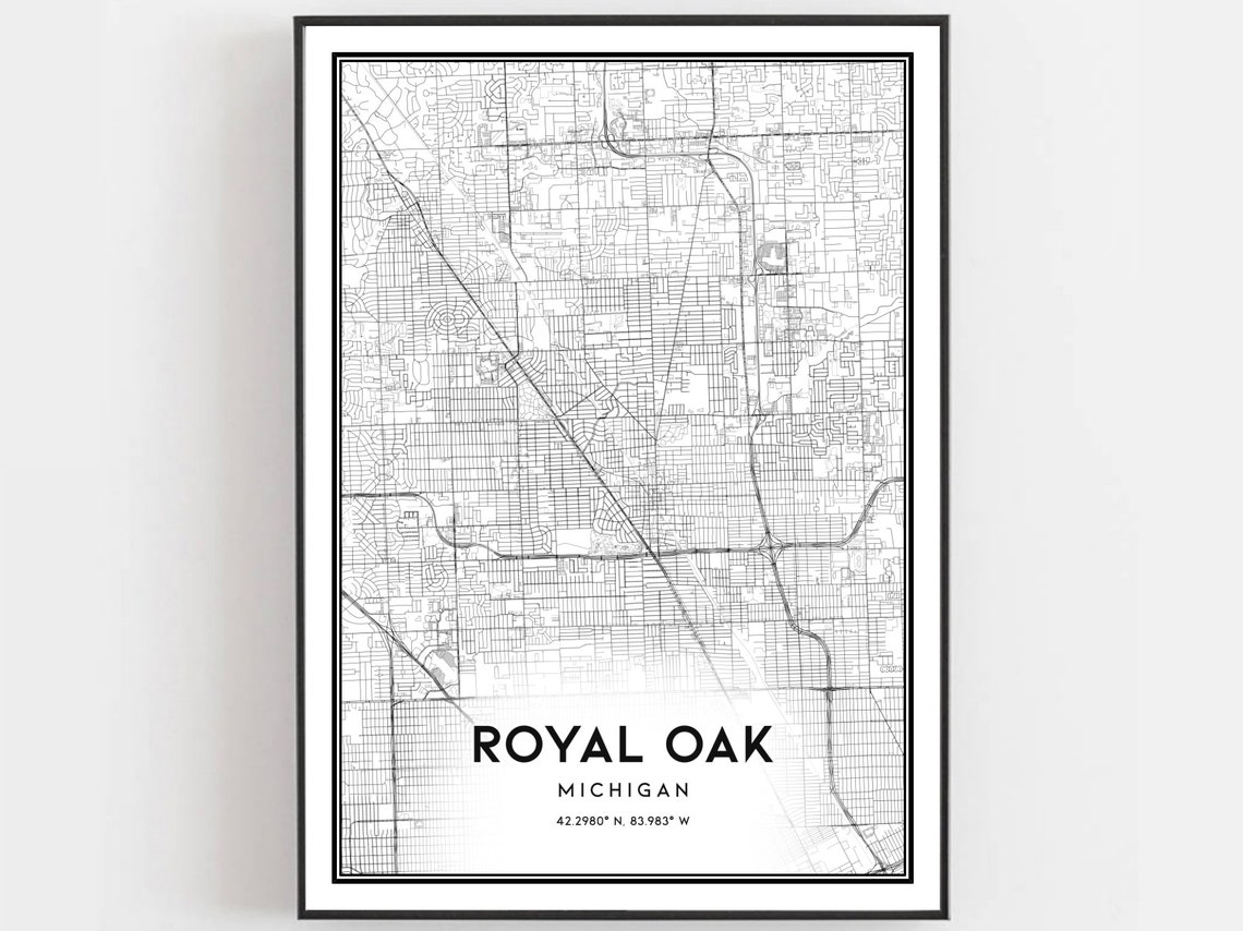 Royal Oak Michigan Minimalist Black and White Street Map Poster
