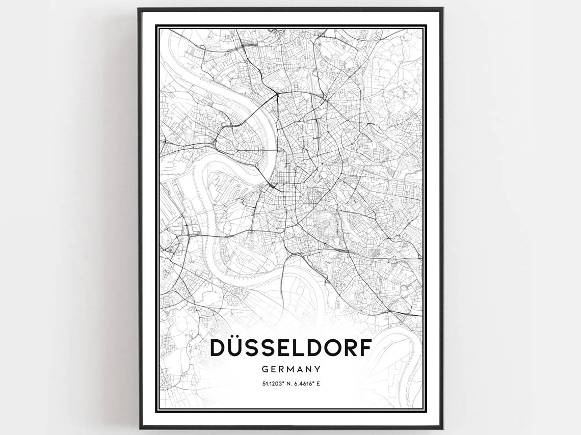 Düsseldorf Germany City Street Map Coordinates Minimalist Wall Poster
