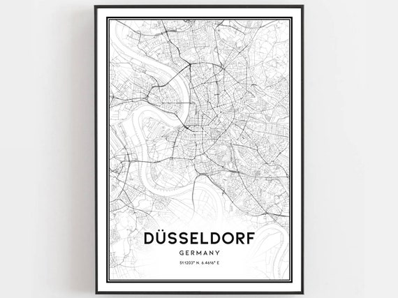 Dsseldorf Map Print Poster Wall Art City Street Decor Road Gift B226