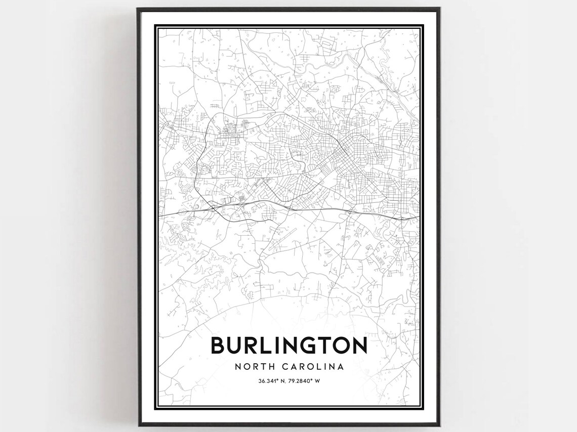 Burlington Map Poster, North Carolina Street Decor