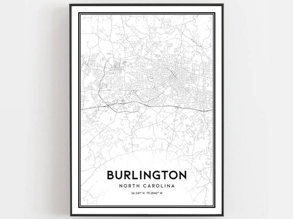 Burlington Map Poster, North Carolina Street Decor
