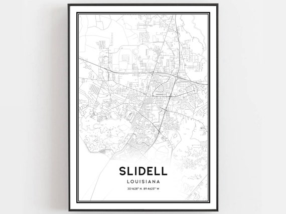 Slidell Map Print Poster Wall Art La City Louisiana Street Decor Road Gift B901