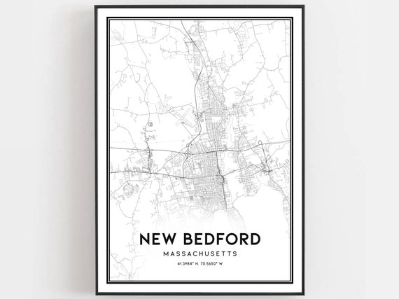 New Bedford Map Print Poster Wall Art Ma City Massachusetts Street Decor Road Gift