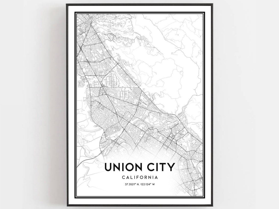 Union City California Minimalist Street Map Print with Coordinates