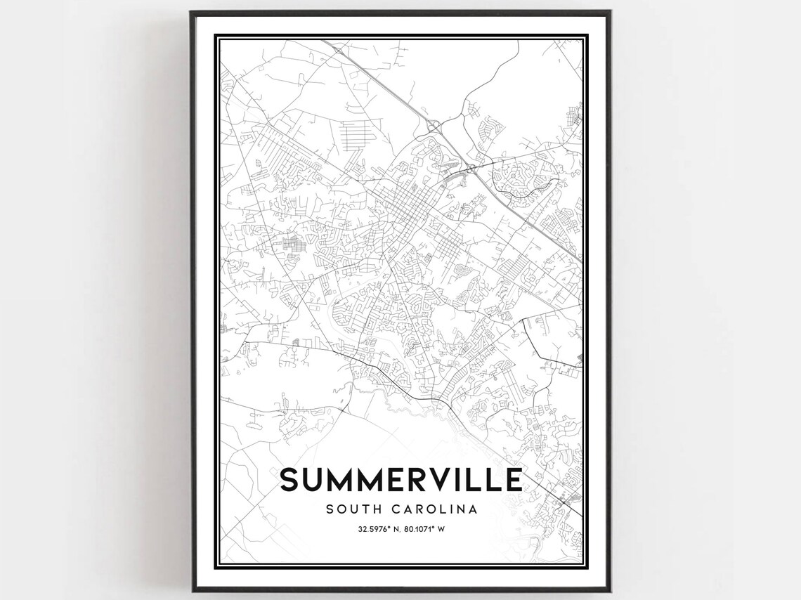 Summerville Map Poster, South Carolina Street Decor