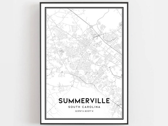 Summerville Map Poster, South Carolina Street Decor