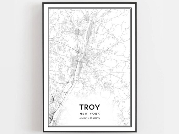 Troy Map Print Poster, New York Street Decor
