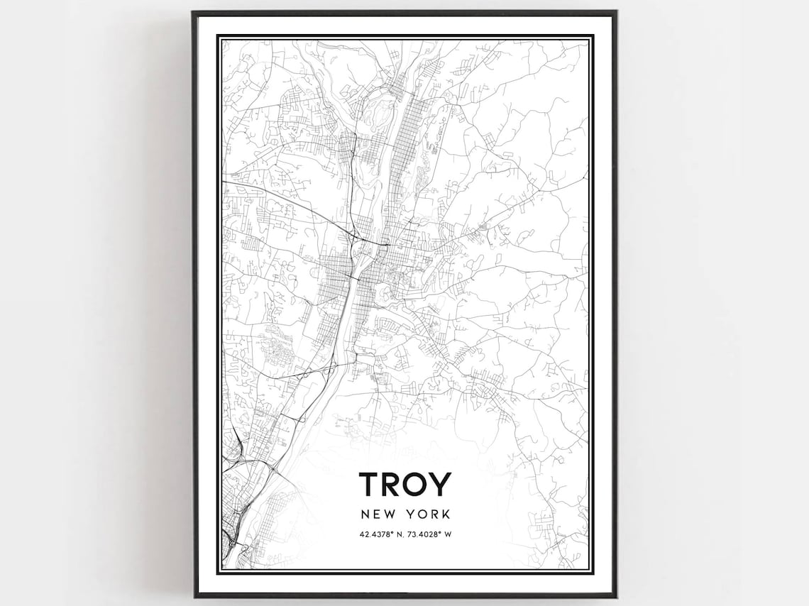 Troy Map Print Poster, New York Street Decor