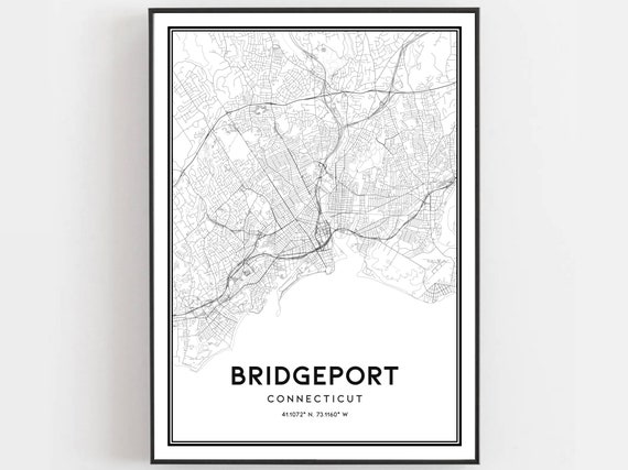 Bridgeport Map Print Poster Wall Art Ct City Connecticut Street Decor Road Gift B279