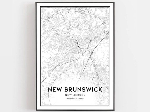 New Brunswick New Jersey Minimalist Black and White City Map Wall Art