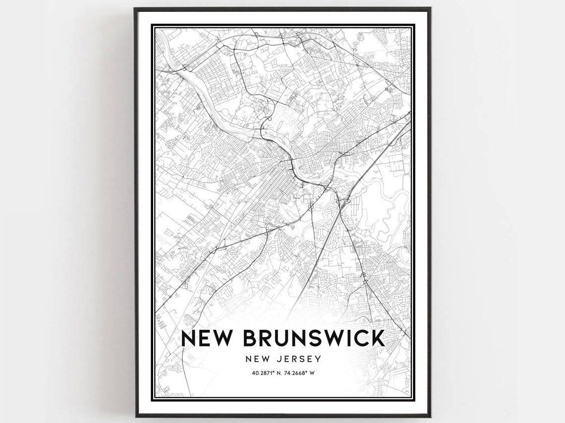 New Brunswick New Jersey Minimalist Black and White City Map Wall Art