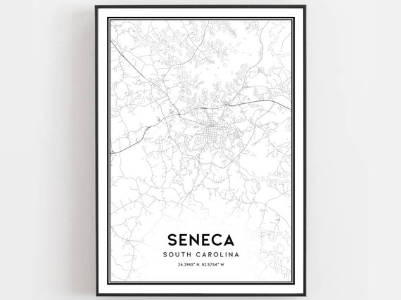 Seneca Map Print Poster Wall Art Sc City South Carolina Street Decor Road Gift B2048