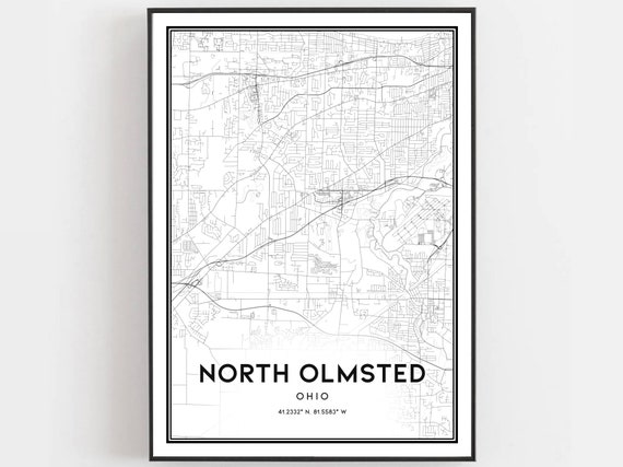 North Olmsted Map Print Poster Wall Art Oh City Ohio Street Decor Road Gift B1847