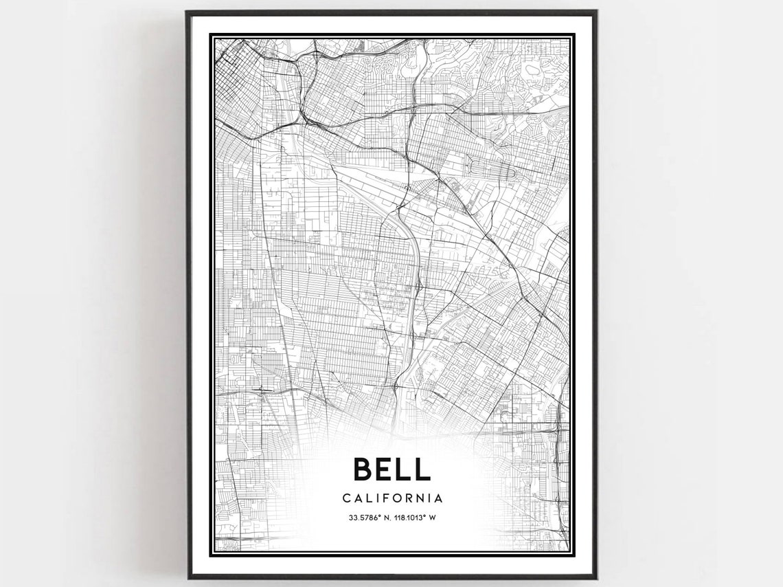 Bell California City Street Map Minimalist Line Art Map Poster