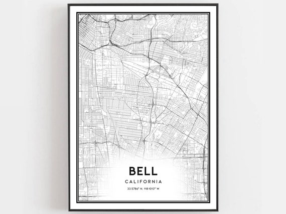 Bell Map Print Poster Wall Art Ca City Street Decor Road Gift B1716