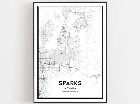 Sparks Map Print Poster Wall Art Nv City Nevada Street Decor Road Gift B877