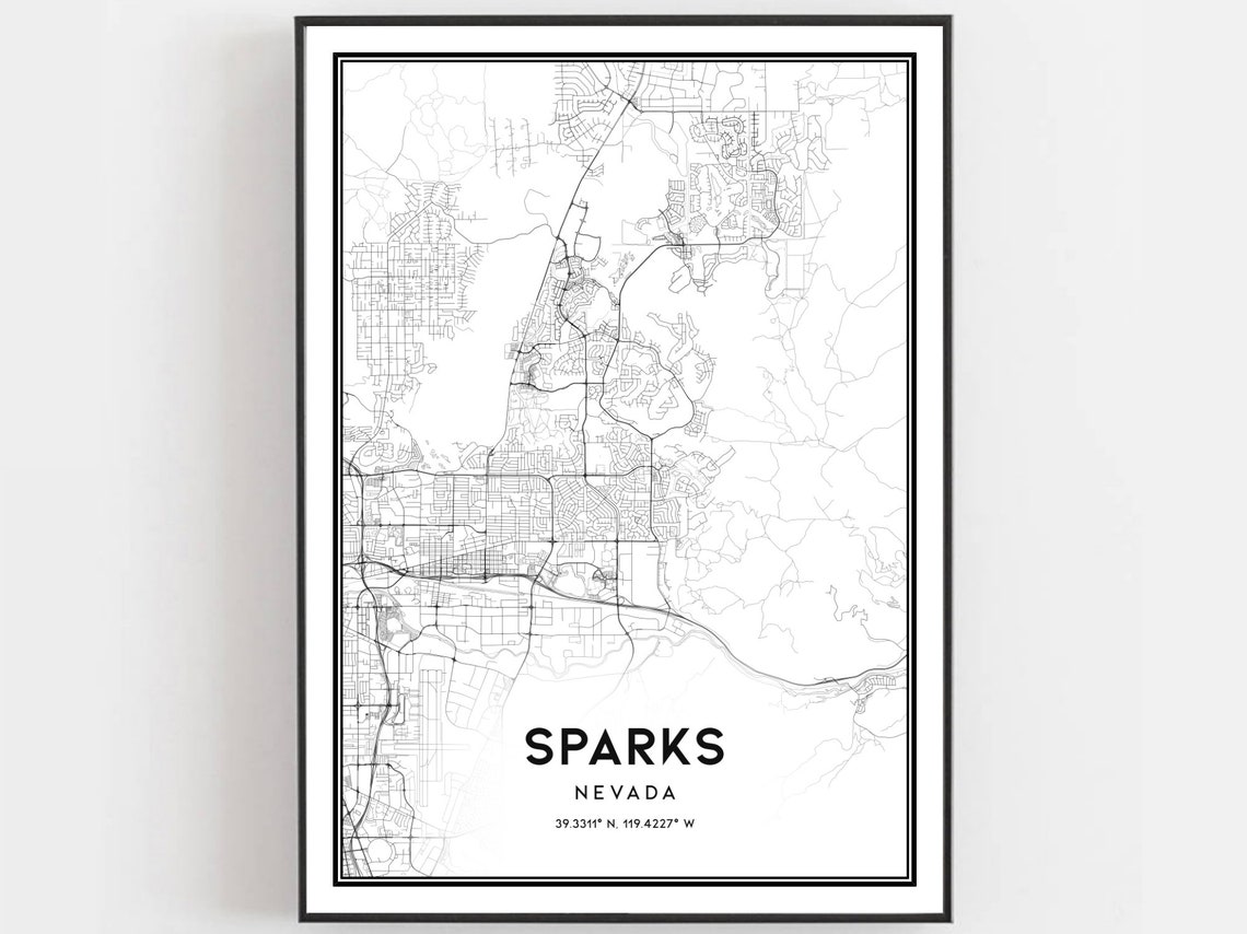 Sparks Nevada Minimalist Black and White City Street Map Poster