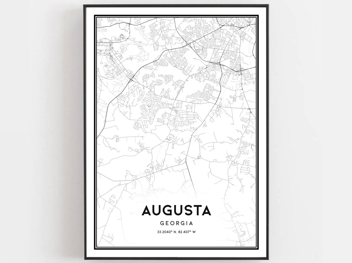 Augusta Georgia City Street Map Coordinates Minimalist Black Art Poster